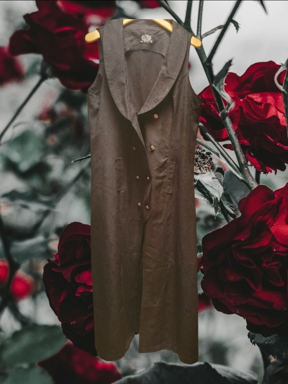 Hearts & Roses Lace-up Sleeveless Double-Breasted Trench Vest - Black s18